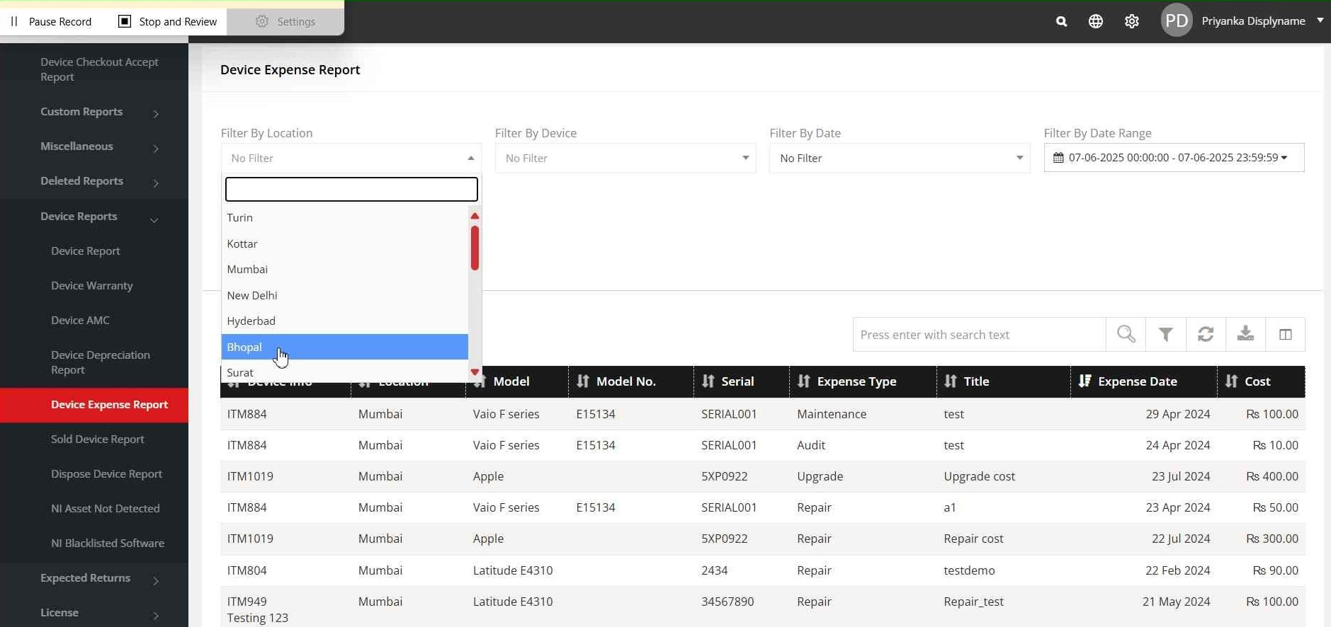Device Expense Report Integration | ITM DOCS