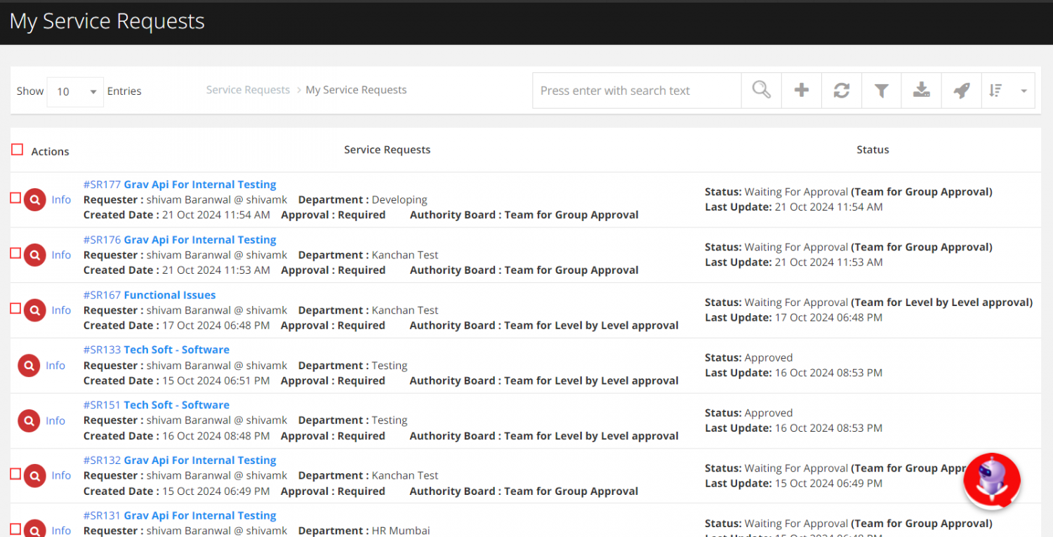 My Service Requests | ITM DOCS