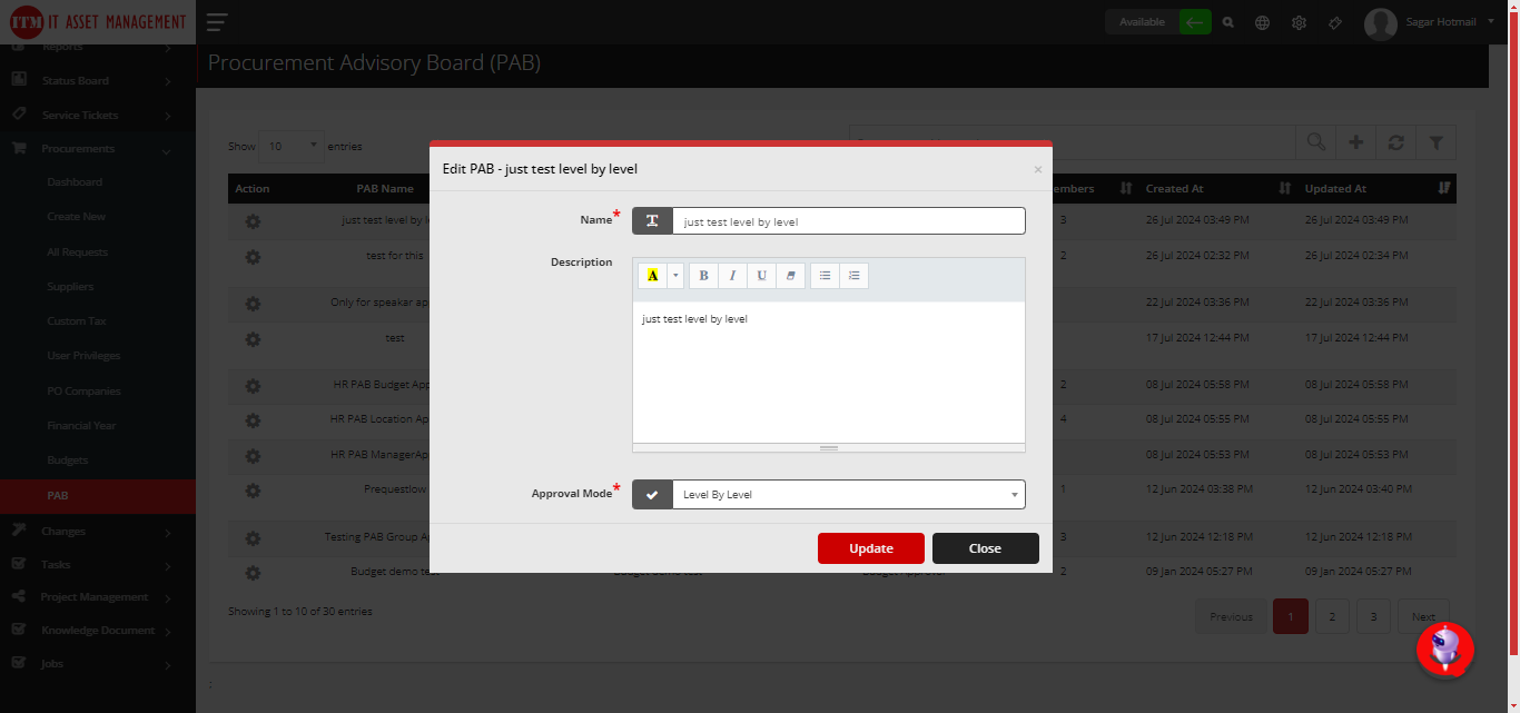 How to configure Procurement Advisory Board (PAB)? | ITM DOCS
