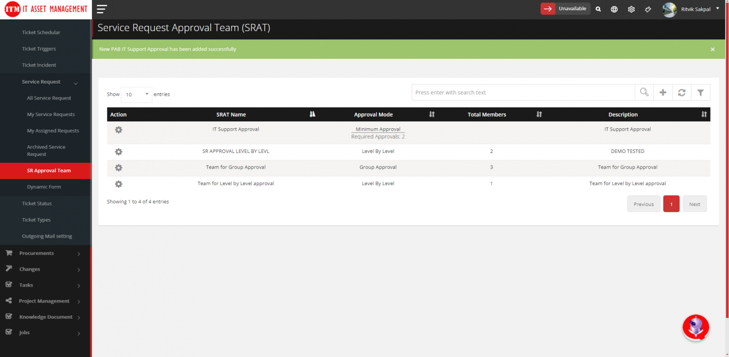 How to create a Service Request Approval Team (SRAT)? | ITM DOCS
