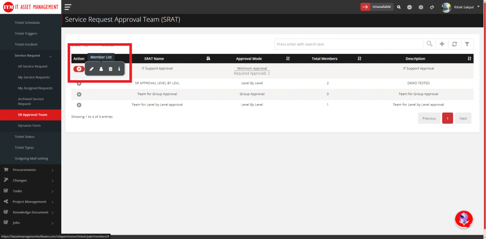 How to create a Service Request Approval Team (SRAT)? | ITM DOCS
