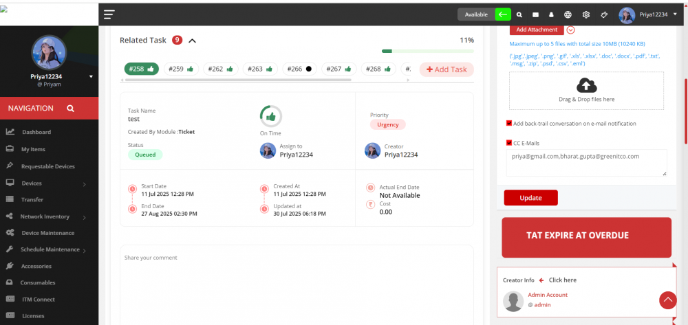 Task Module Integration with Ticket | ITM DOCS