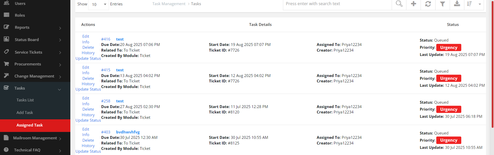 Task Module Integration with Ticket | ITM DOCS