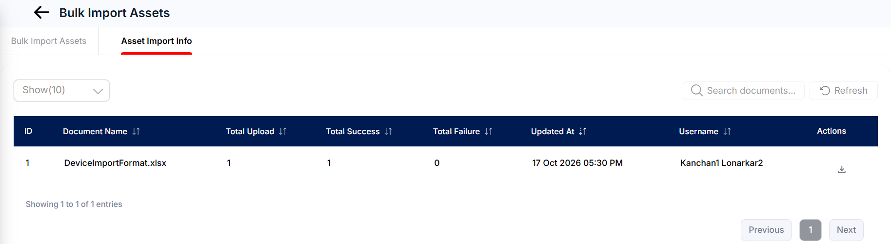 Device import results