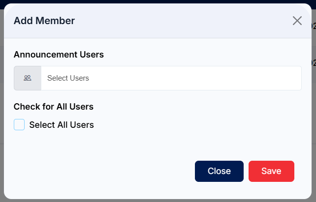 Announcement Add Memebr Pop-up Modal
