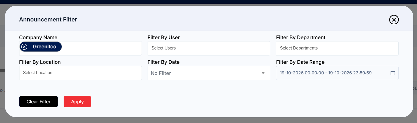Announcement Filter Modal