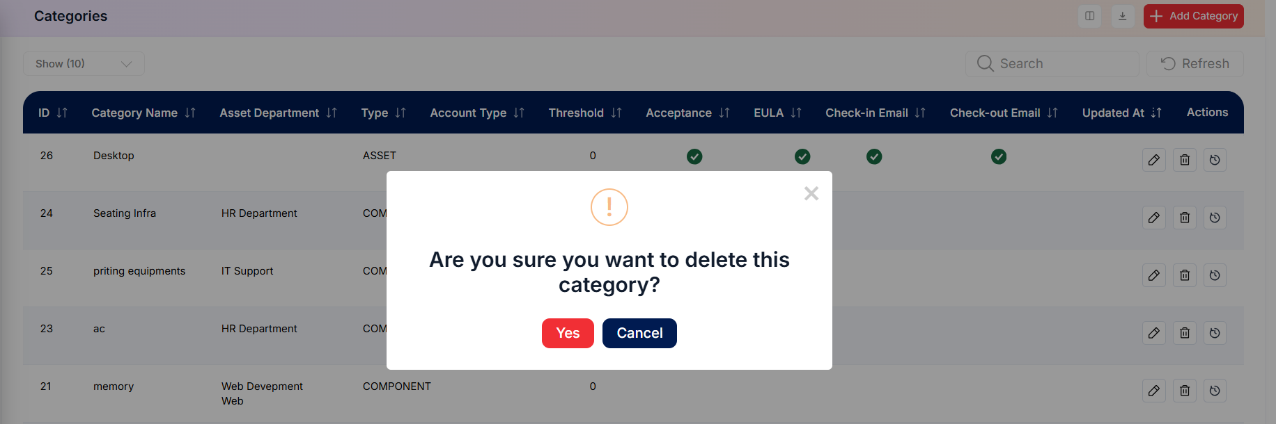 Category confirmation prompt
