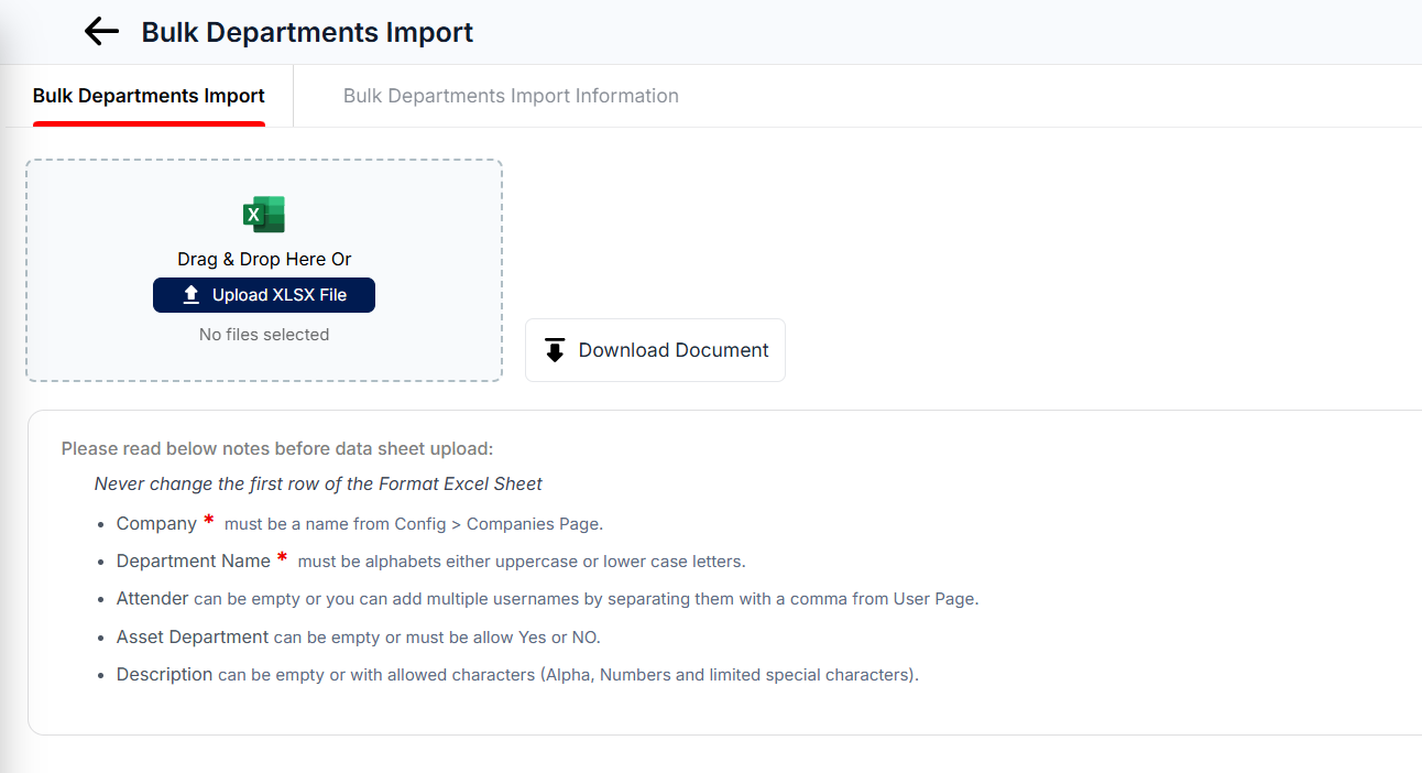 Department Bulk Import &ndash; Upload Tab