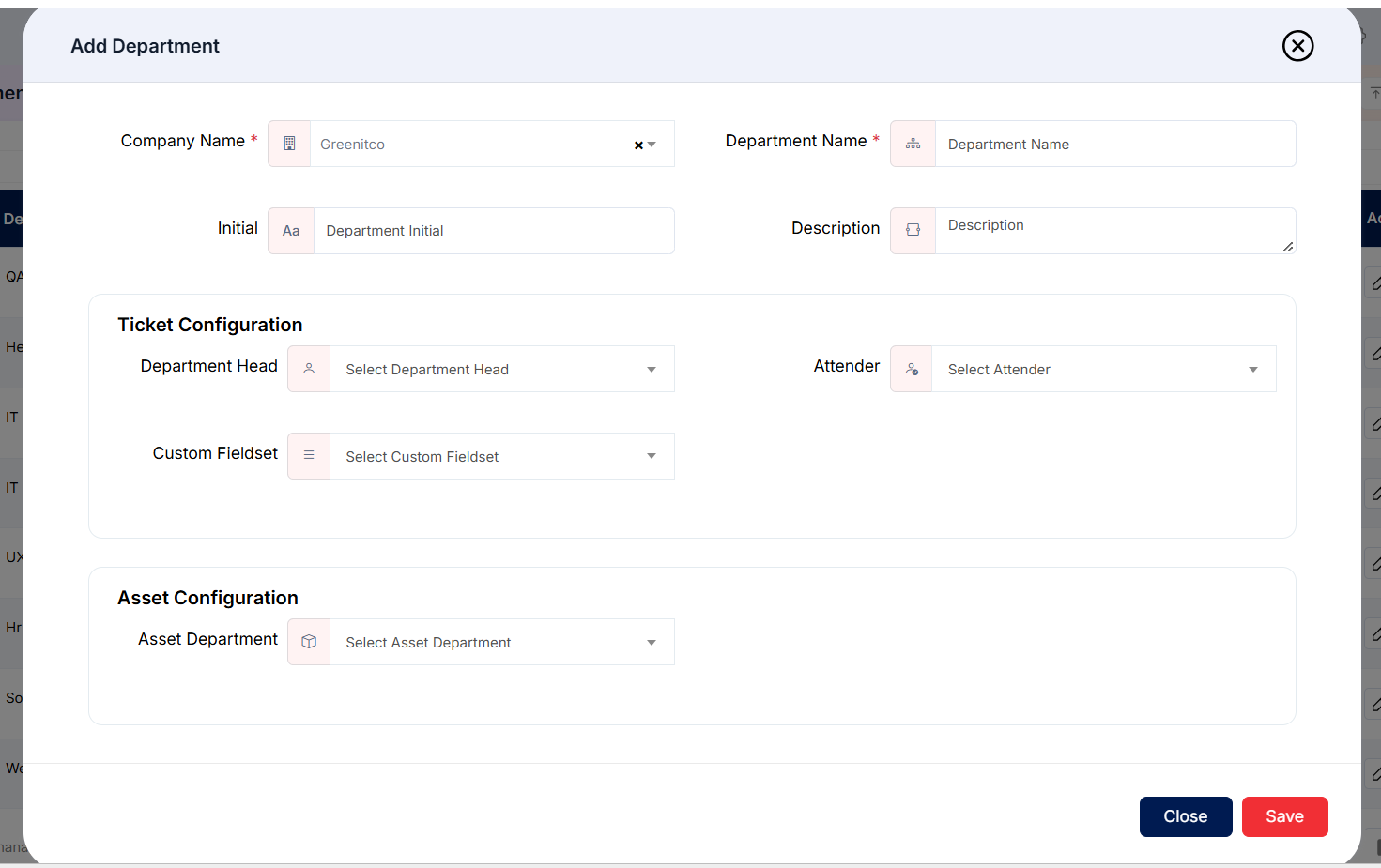 Add Department Modal