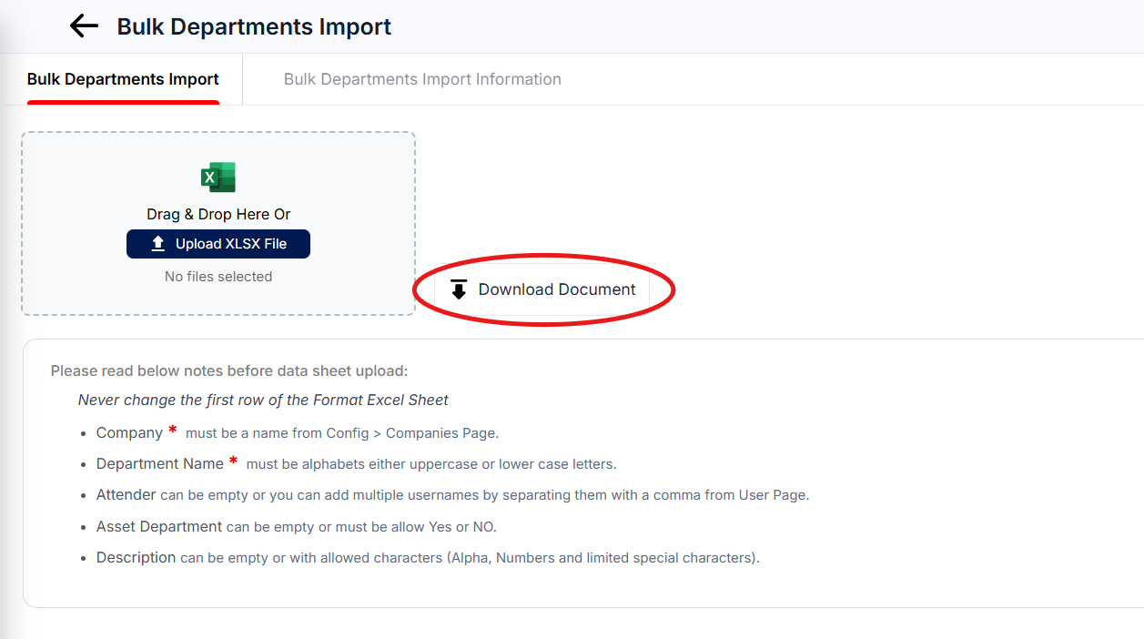 Department Import Template Model