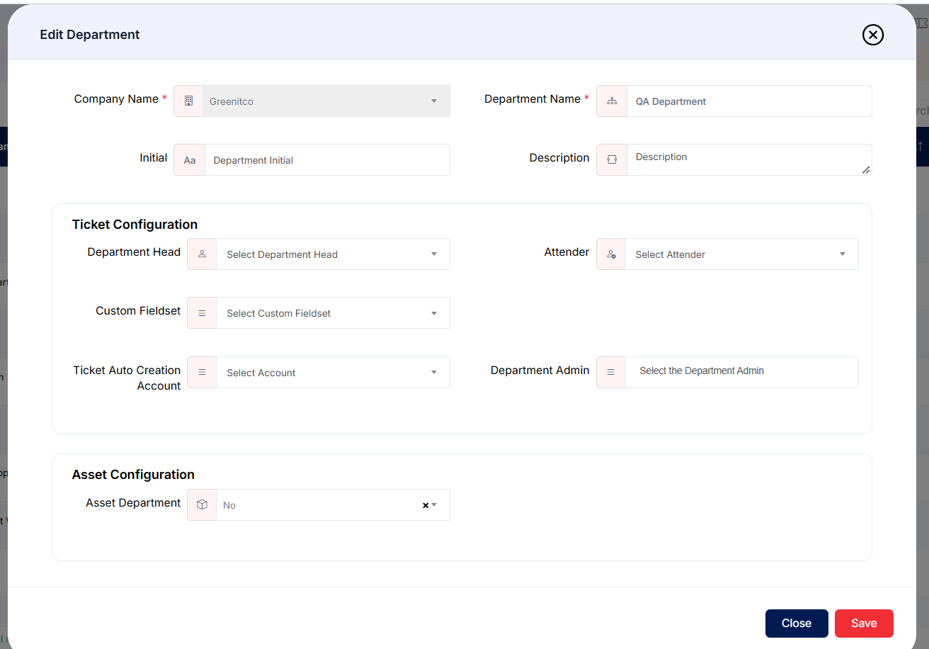 Department Edit Form Model