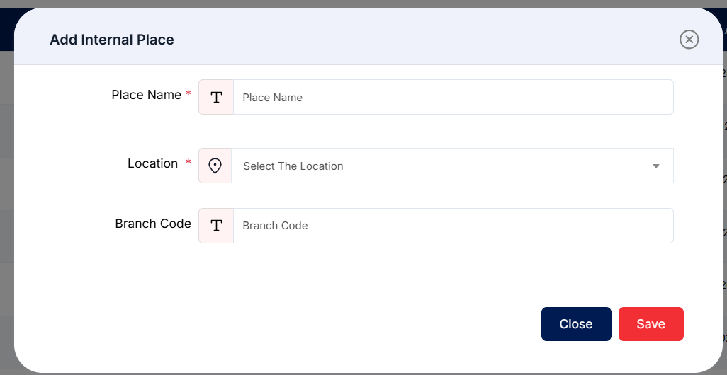 Add Internal Place Modal