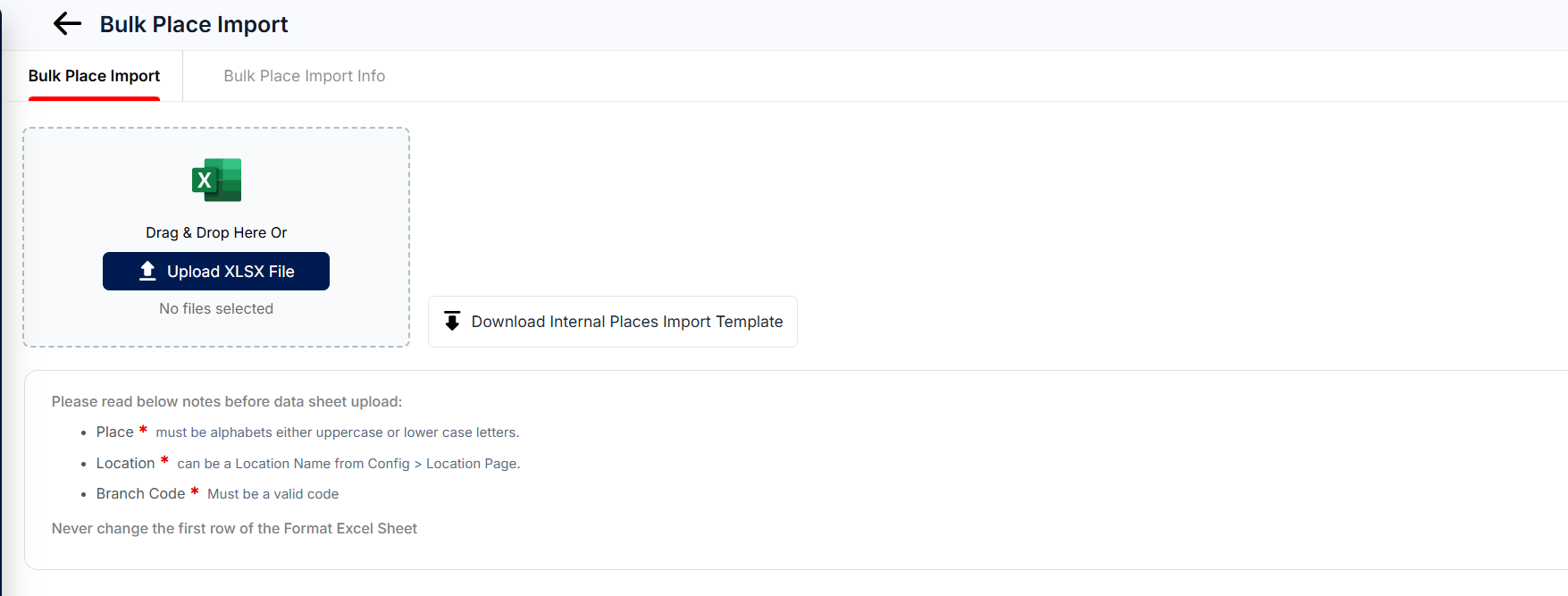 Internal Place Bulk Import &ndash; Upload Tab