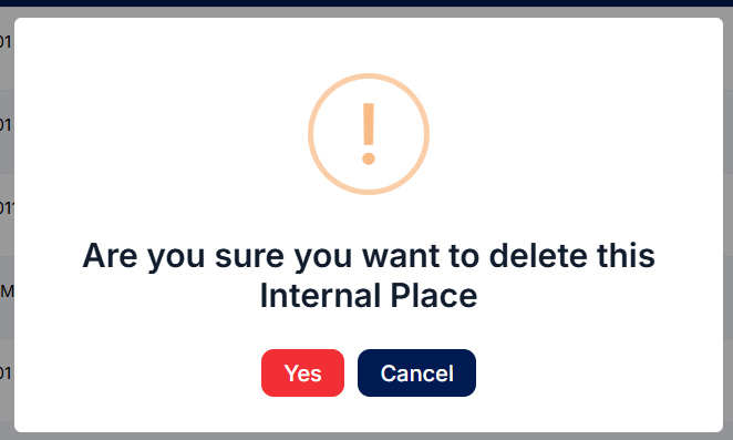 Internal Place Delete Confirmation pop-up Model