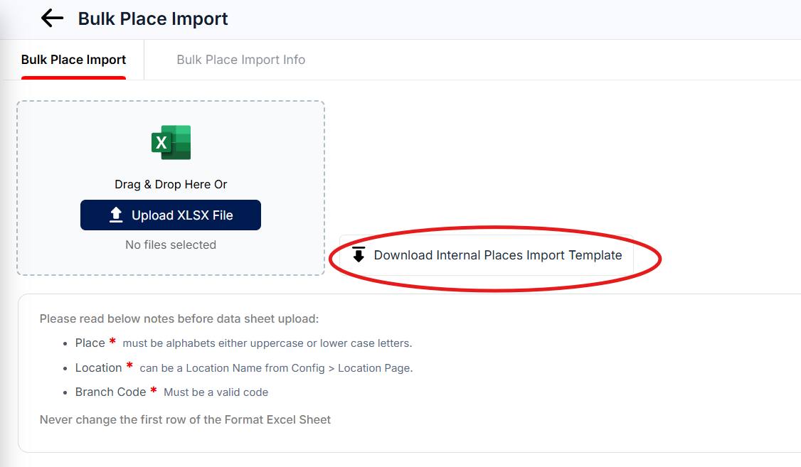 Internal Place Import Template Model
