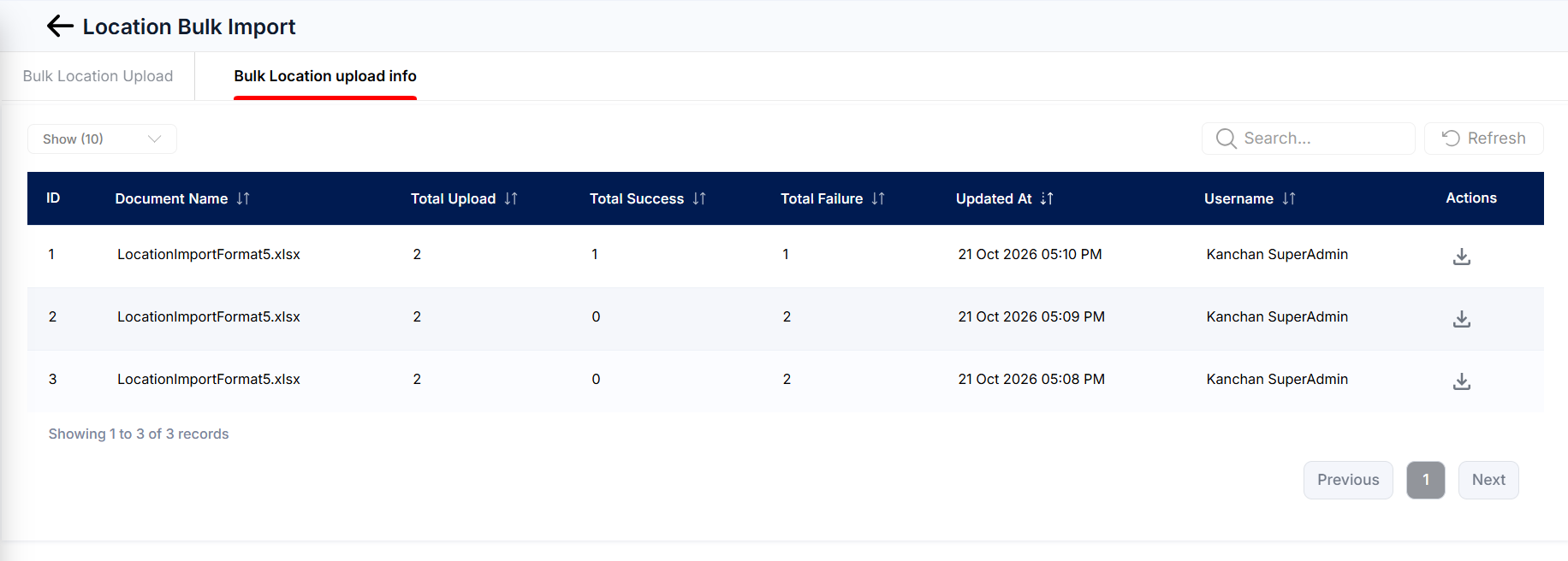 Location Bulk Import &ndash; History Tab