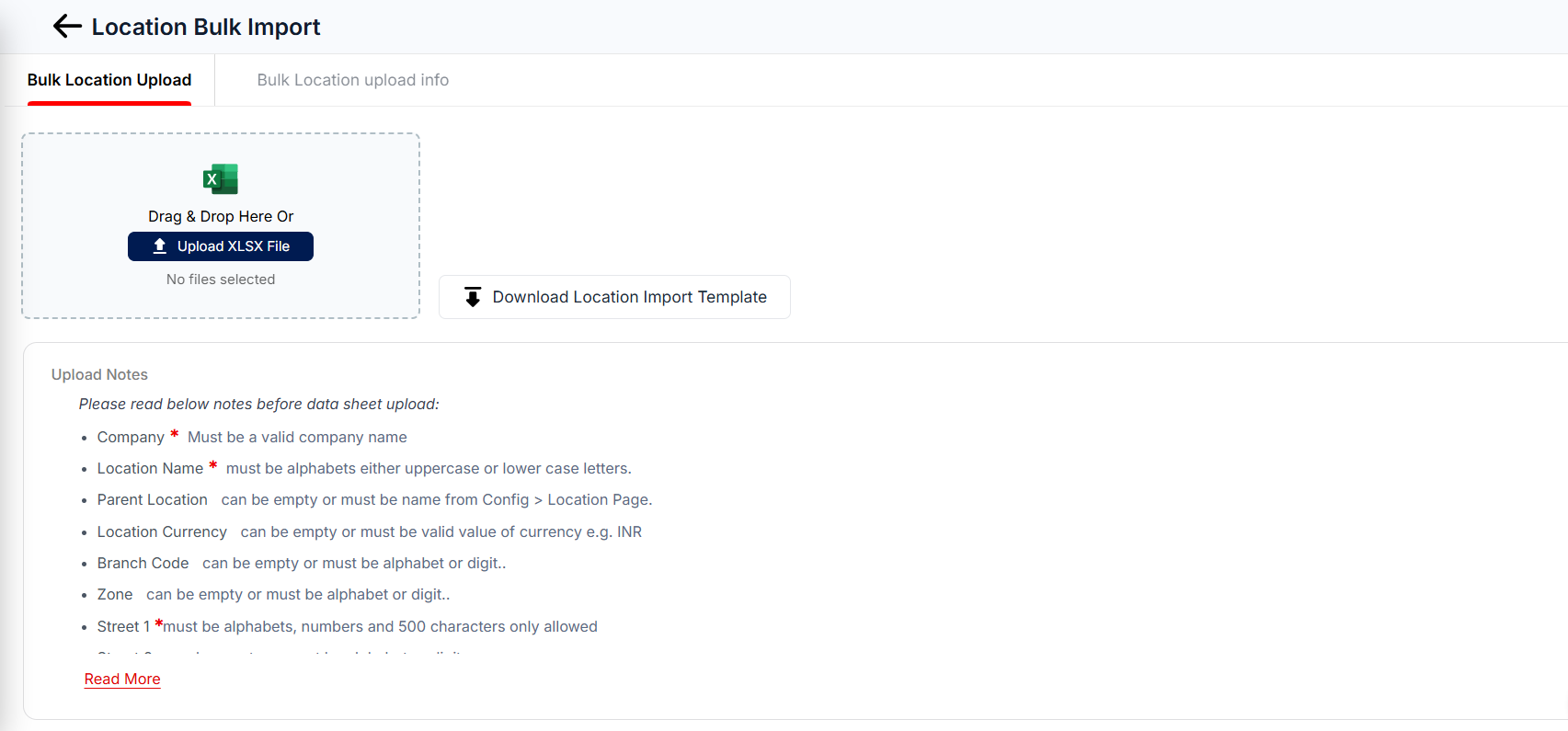 Location Bulk Import &ndash; Upload Tab