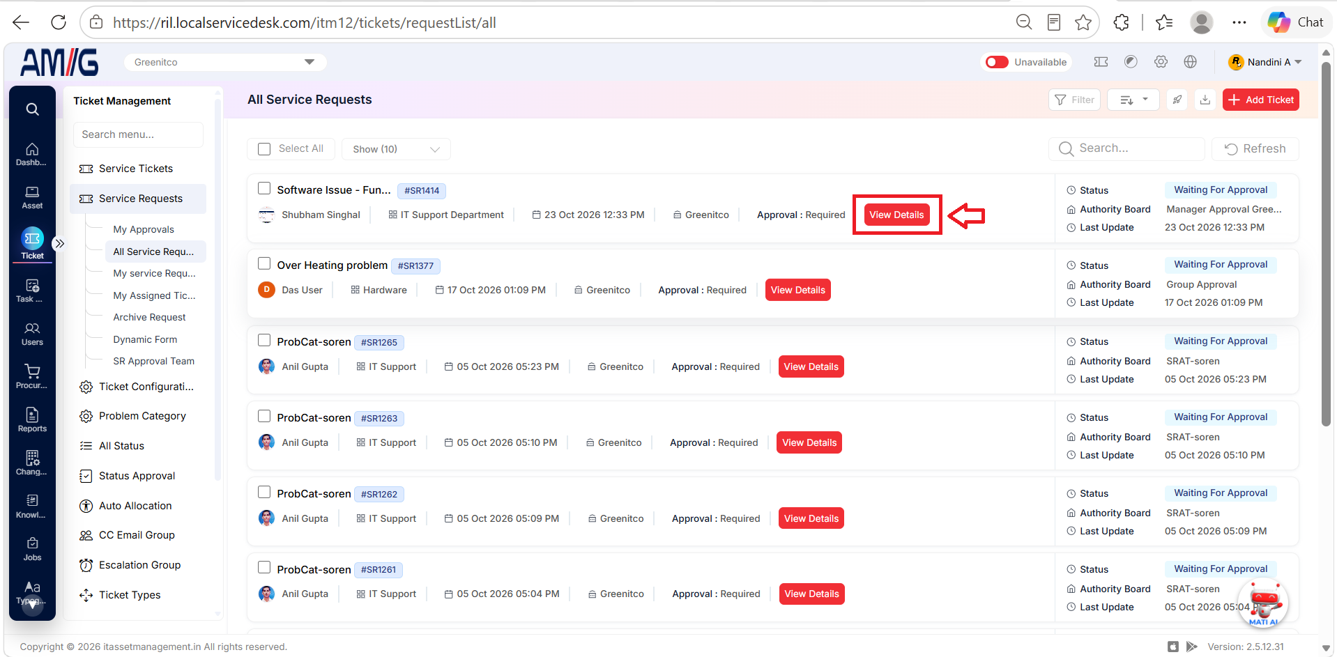 My Service Requests · Administrator · ITM Documentation
