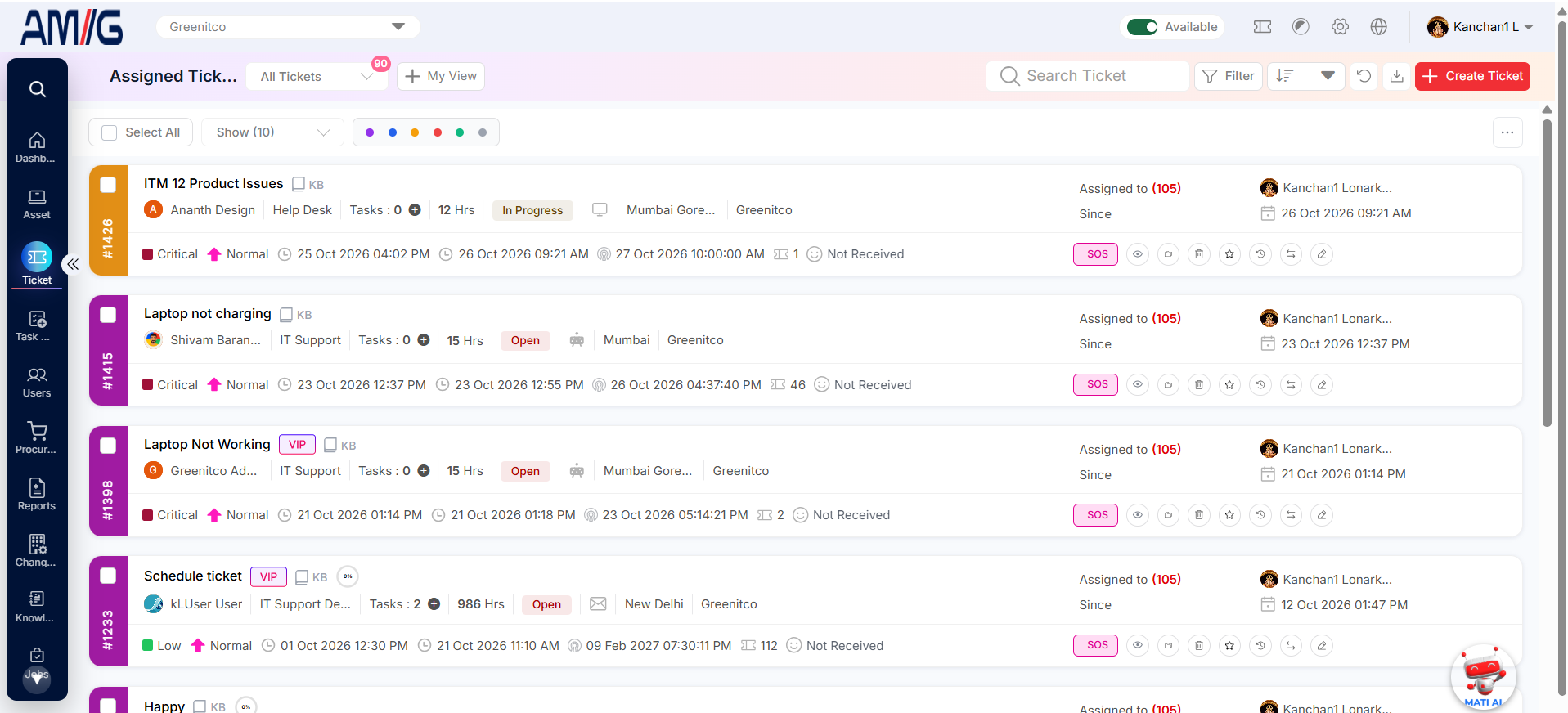 Assign Tickets Listing