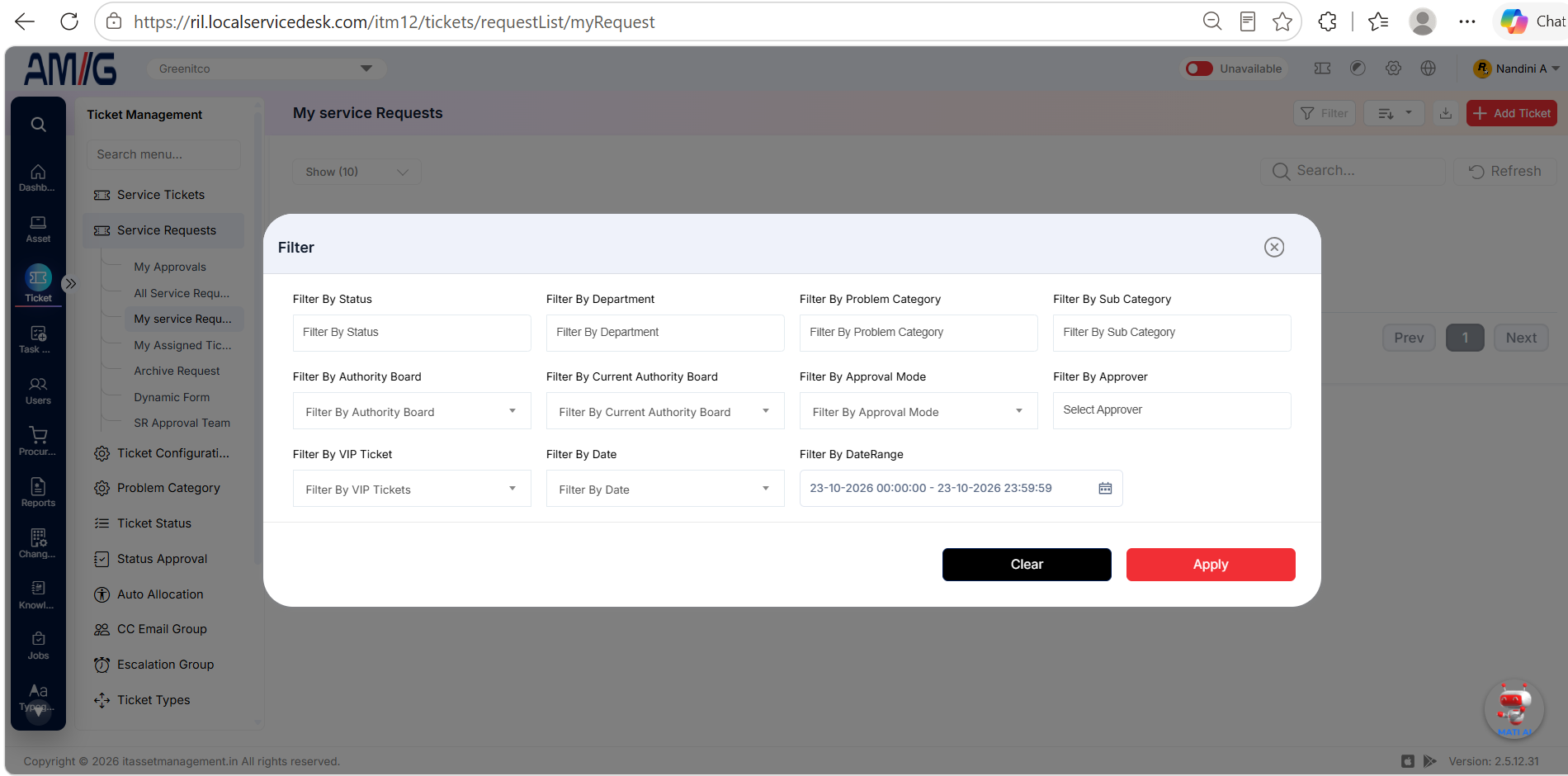 My Service Requests · Administrator · ITM Documentation
