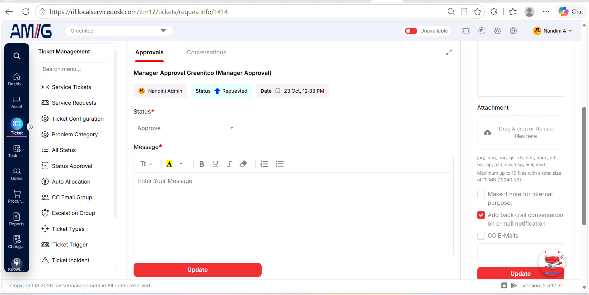 My Approvals · Administrator · ITM Documentation