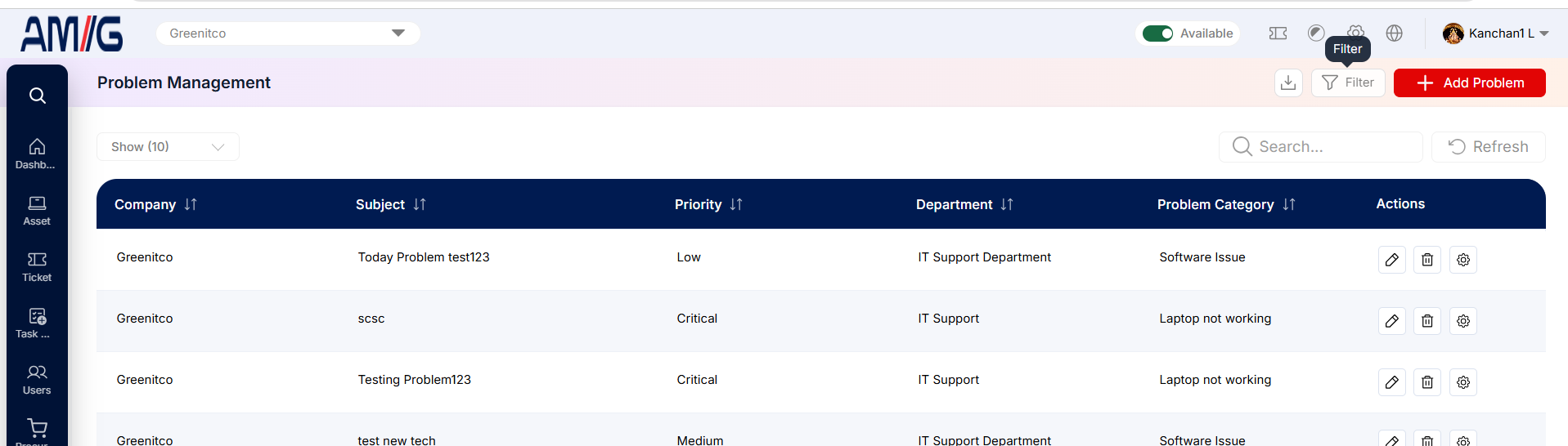Problem Management list &mdash; extended columns