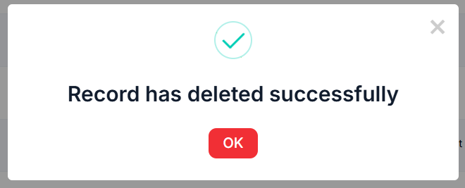 Problem Management Delete Success Pop-up
