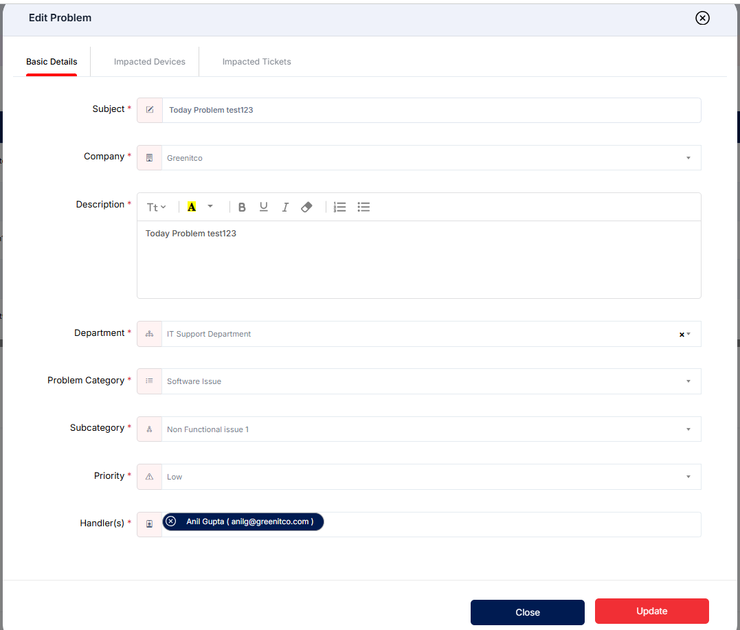 Problem Management Edit Form