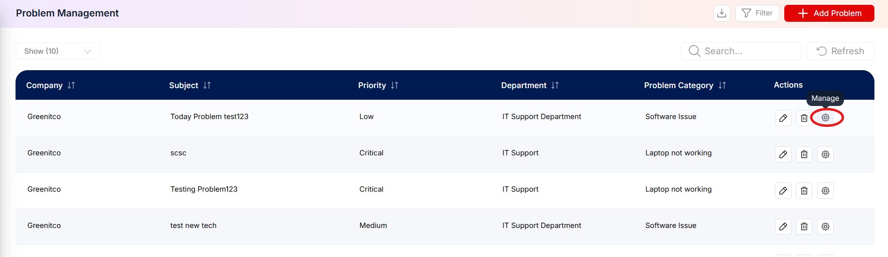 Manage Problem Management Setting icon