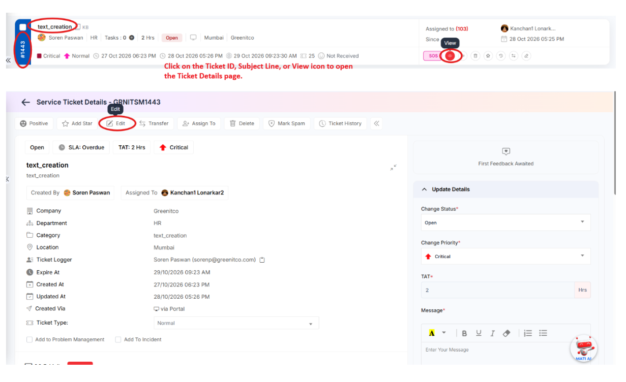 Edit Ticket Navigation
