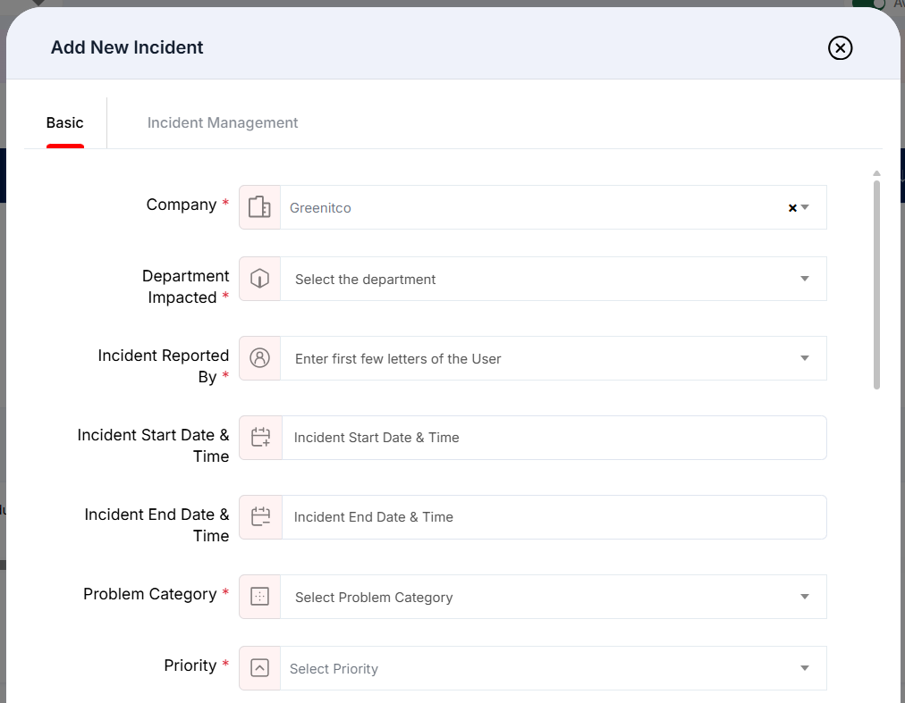 Add New Incident &mdash; Basic details