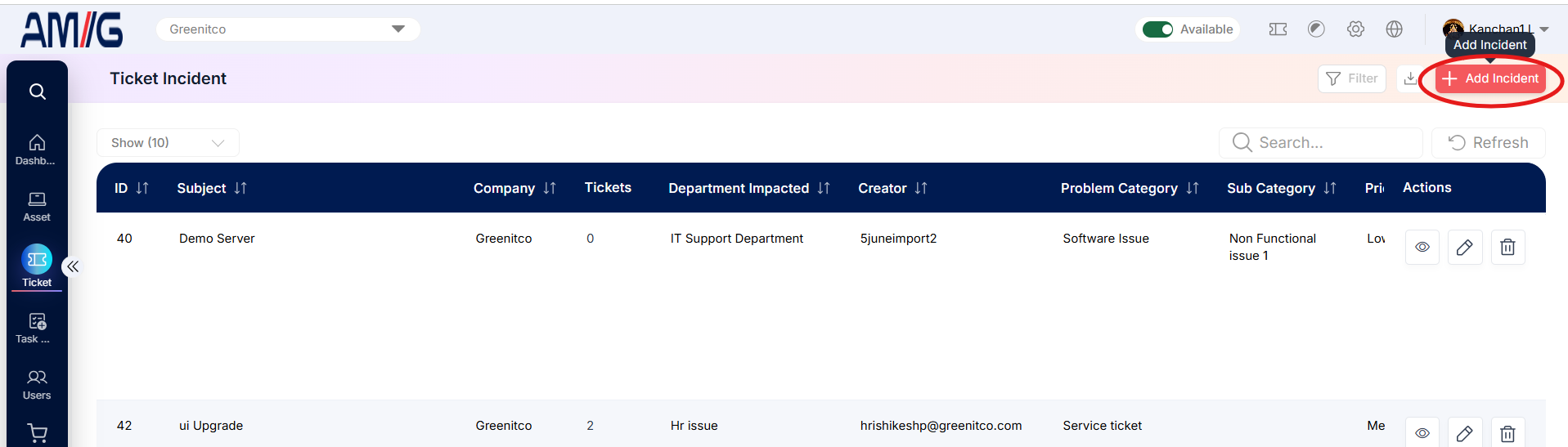 Ticket Incident Add Button