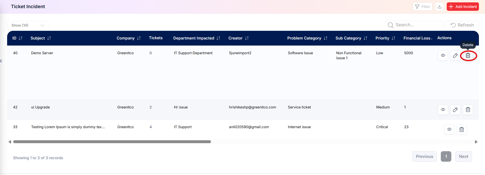 Ticket Incident Delete Icon