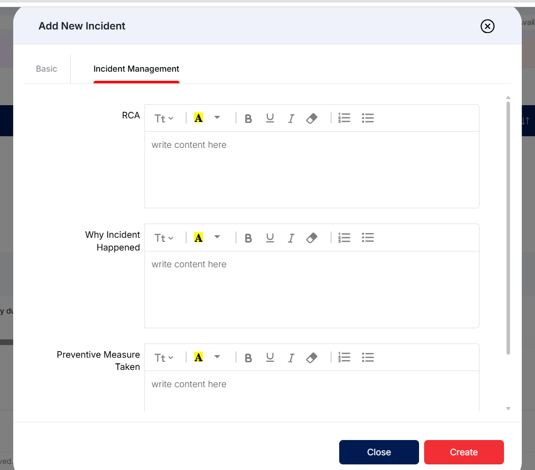 Add New Incident — Incident Management tab