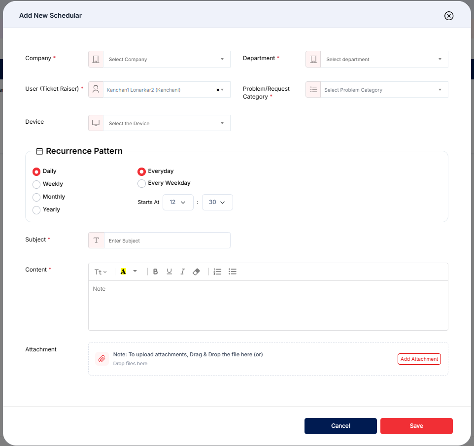Add New Scheduler form