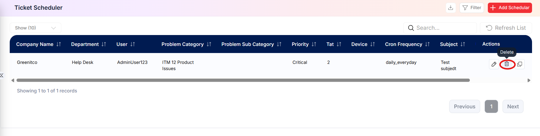 Ticket Scheduler Delete Icon
