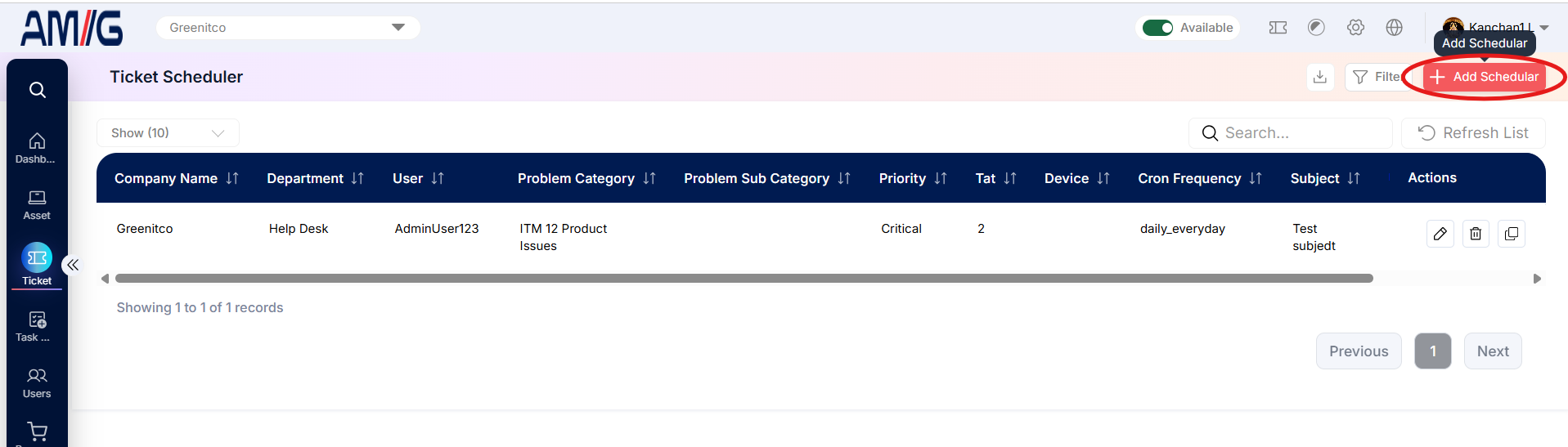 Add Ticket Schedular