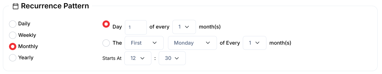 Weekly recurrence options