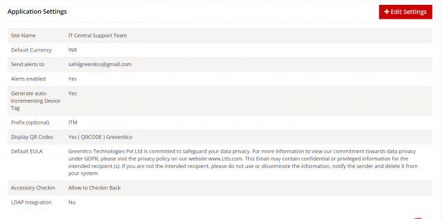 Application Settings ITM