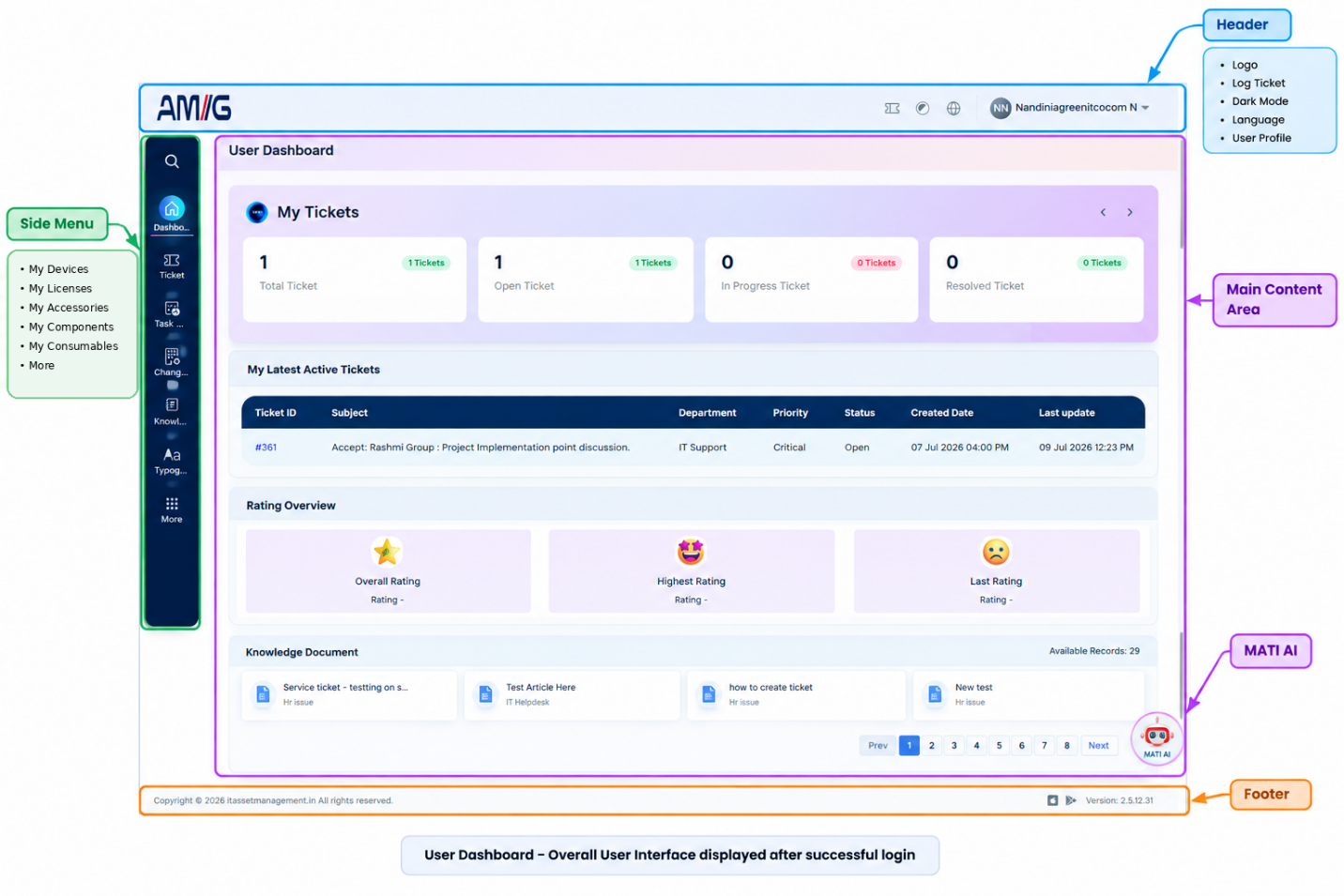 Portal layout with the updated menu
