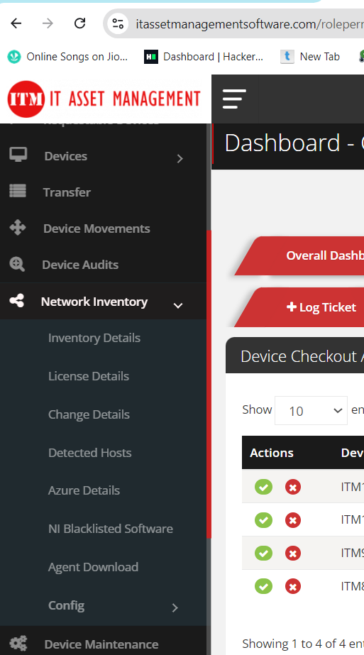 Network inventory menu