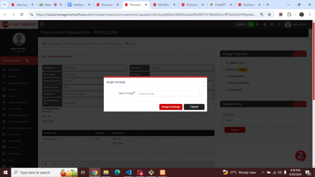 Select incharge