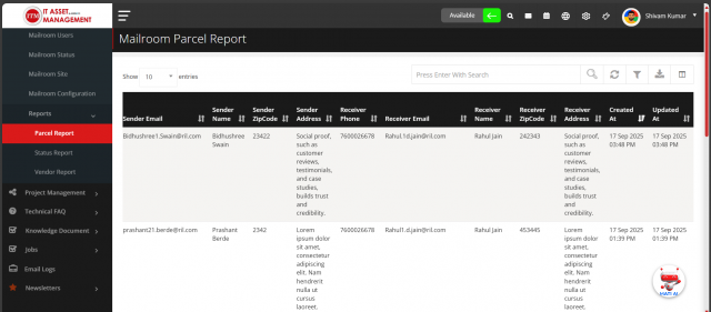 Parcel report