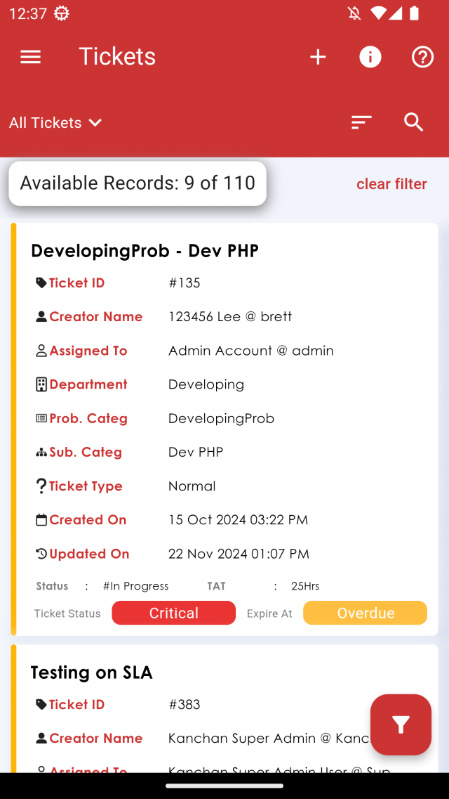 Filtered list