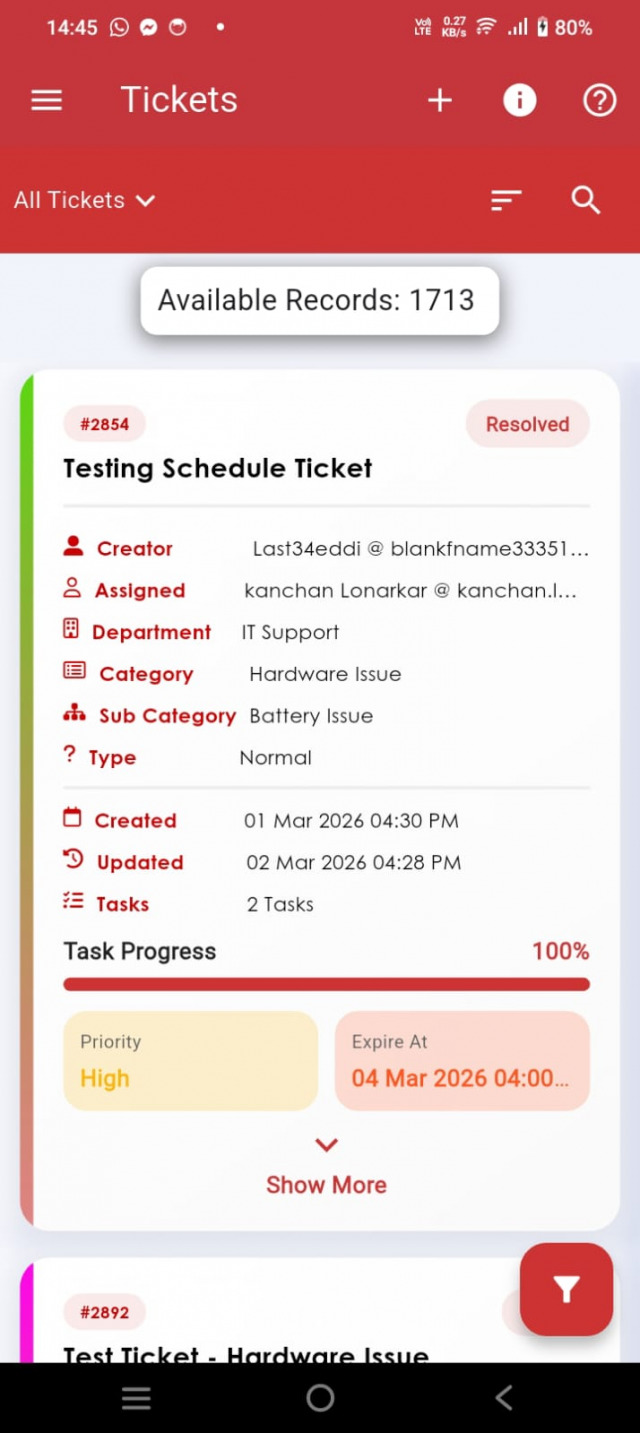 New ticket list