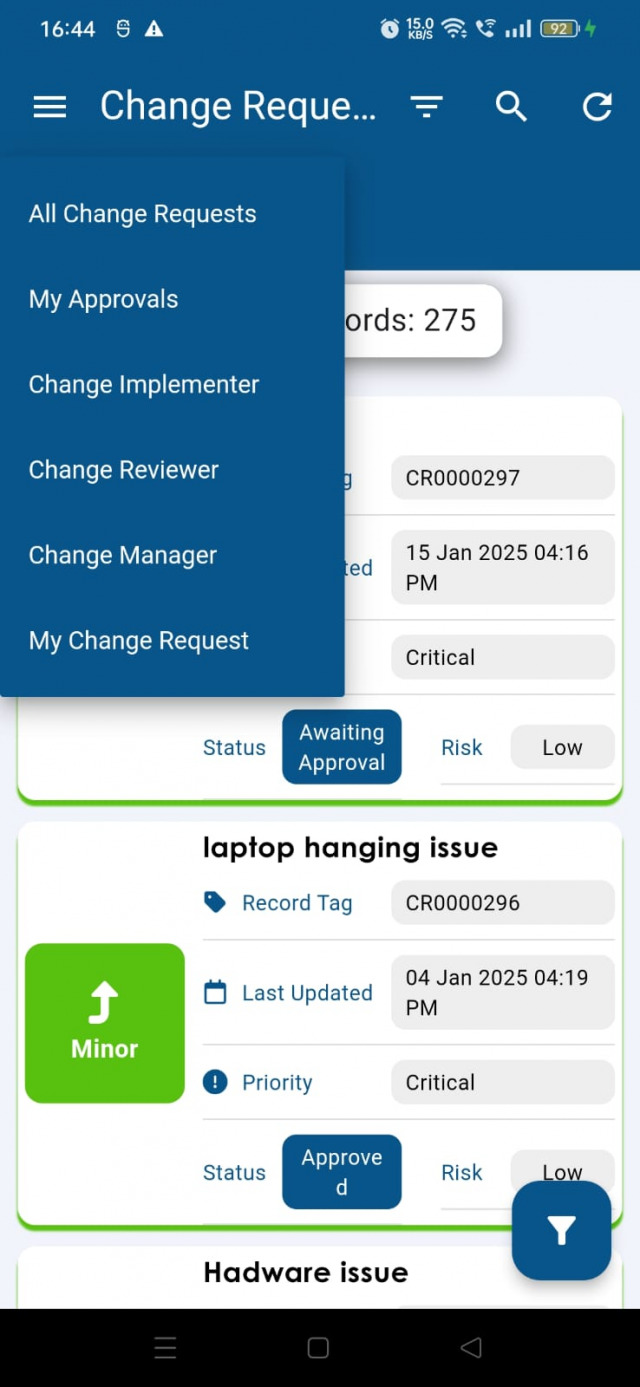 Change request list