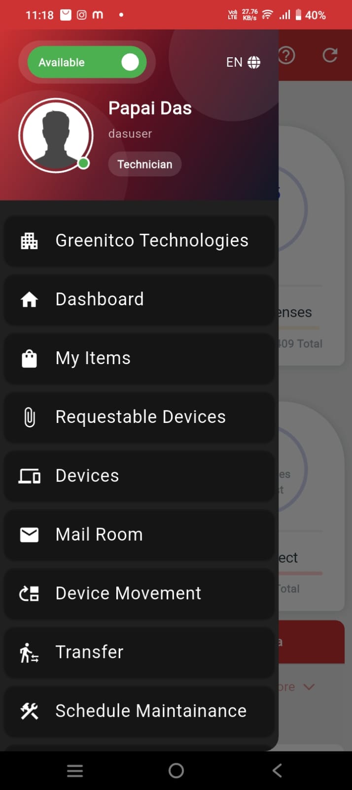 Technician Side Menu