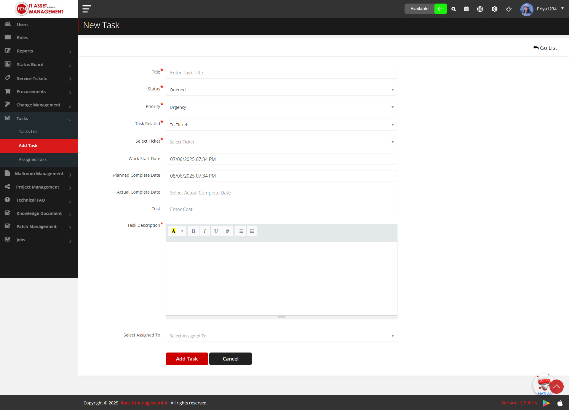 Ptask Module Task Module Integration with Ticket | ITM DOCS